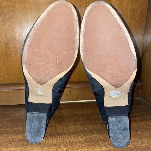 Franco Sarto Suede Embroidered Floral Block Heel Boots Black Boho Groovy Sz 9 - Picture 8 of 12